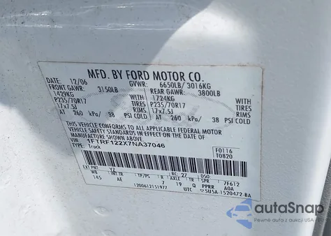 2007 Ford F-150 Stx/Xl/Xlt from USA, damaged, VIN 1FTRF122X7NA37046